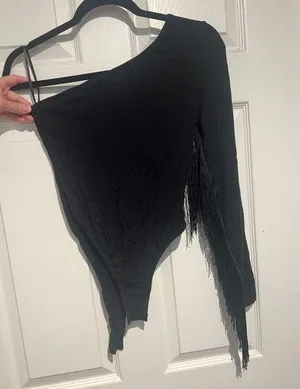 One shoulder black bodysuit thumbnail 1