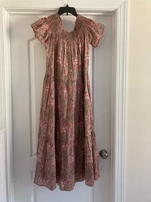 Smocked Floral Maxi Dress in Rust Pink thumbnail 2