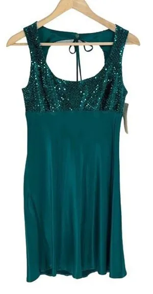 Steppin Out Vintage Women’s Junior Sequin Cutout Back Mini Dress Green Size 9/10 thumbnail 1