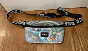 Pink Victoria's Secret Belt Bag Womens Small Silver Holographic Fanny Pack Logo thumbnail 1
