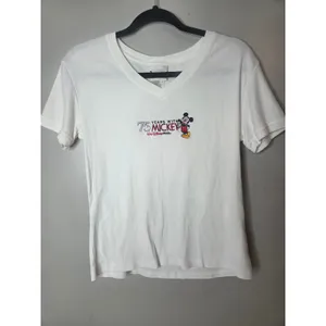 Walt Disney World Women Large White 75Year with Mickey V-Neck Short Sleeve Shirt thumbnail 2