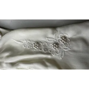 Vintage 1980s White/Ivory Unbranded Satin Beaded Floral Gloves XS S thumbnail 8