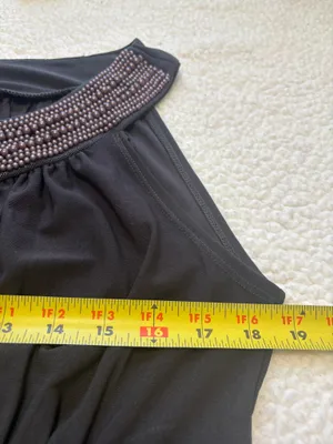 Haani Grecian Empire Waist Halter Beaded Maxi Dress Charcoal Gray Pleated Size L thumbnail 6