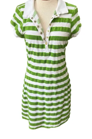Twisted Heart Y2K Terry Stripe Dress Small Medium Preppy Polo Snap Front thumbnail 1