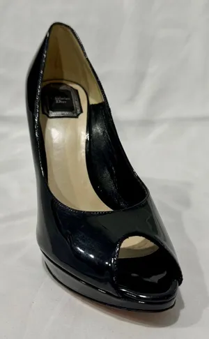 Christian Dior Black Patent Peep Toe Platform Heel Single Shoe 38.5 thumbnail 1
