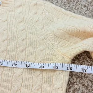 Vince 100% Cashmere Cable Knit Sweater XS Ivory Cream Elbow Patch Made USA thumbnail 9