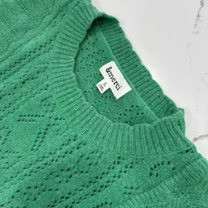 &Merci Sweater Womens Size Large Green Ruffles Pointelle Long Sleeve thumbnail 4