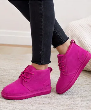 UGG Neumel Boots Women Size 5 Pink Suede Shearling Lined Chukka Cozy thumbnail 1
