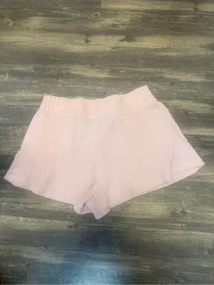 Women's Light Pink Waffle-Knit Athletic Shorts with Elastic Waist and pockets thumbnail 4
