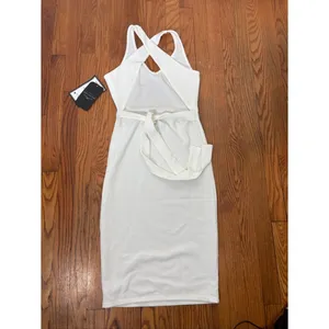 Don't You Dare Little White Dress Cream‎ Midi V-Neck Criss Cross Back Medium NEW thumbnail 2
