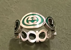 Gucci Unisex Sterling Silver Interlocking GG Logo Ring thumbnail 3