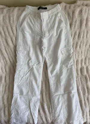 Hollister White Straight Leg Cargo Pants thumbnail 1
