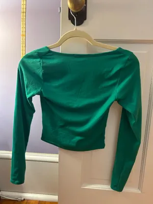 Green Square Neck Long Sleeve Top thumbnail 3