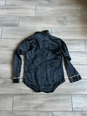 Victoria's Secret Black Satin Pajama Top with White Piping thumbnail 5
