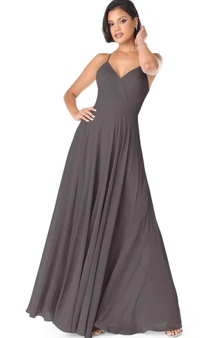 Azazie‎ Avelina Steel Gray Chiffon Maxi Dress thumbnail 1