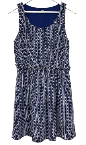 Madewell Blue White Batik Print Silk Paperbag Ruffle Waist Dress Size 8 Womens thumbnail 1