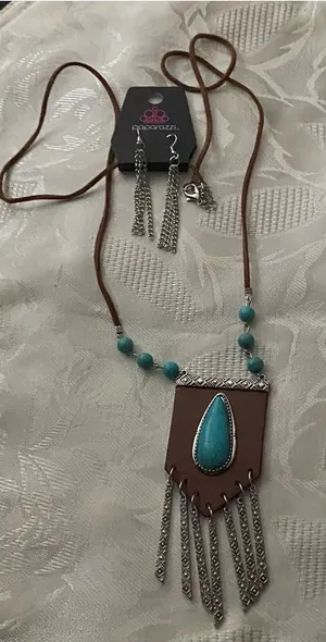 Paparazzi Necklace & Earrings Set Enchantingly Tribal Turquoise Western thumbnail 1
