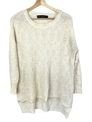 Boutique POL White‎ Crew Neck Relaxed Fit High Low Knit Sweater S thumbnail 1