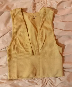 Urban Outfitters Yellow V Neck Ribbed Crop Top thumbnail 1