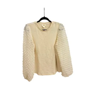 Anthropologie Maeve Textured Long Sheer Sleeve Ivory Top Blouse Feminine Small thumbnail 3