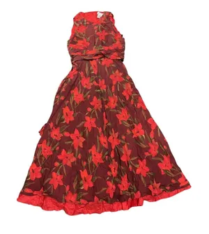 Adrianna Papell Sleeveless Floral Silk Maxi Dress Tie Waist SZ 10 Botanical Chic thumbnail 1