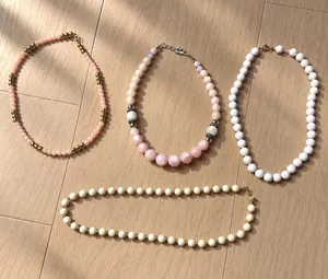 Vintage Beaded Necklace Lot of 4 Pink Ivory Faux Pearl Retro Jewelry Bundle thumbnail 1
