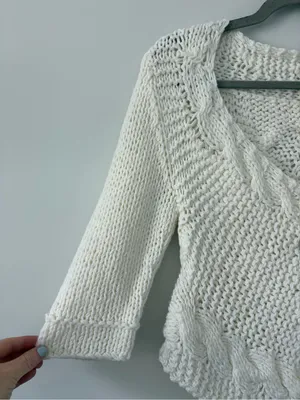 Free People Off White Cable Knit Gingham Button Down Cropped Boho Cardigan S thumbnail 2