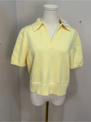 NWT Marled Creamy Yellow Short-Sleeve Polo Sweater‎ thumbnail 2