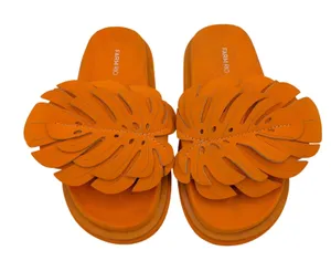 Farm Rio Orange Monstera Leaf Leather Platform Slide Sandals Womens‎ US 8 EU 39 thumbnail 1