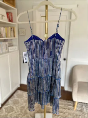Macy's City Studio Sparkle Tiered Party Mini Dress Royal Blue Silver Shimmer 1/2 Event‎ thumbnail 3