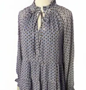 Karlie Tiered Mini Dress Long Sleeve Ruffle Neck Geometric Print Large thumbnail 2