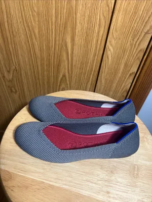 Rothy's Gray Knit Slip-On Flats with Red Insole and Blue Trim thumbnail 4