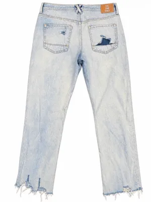 We The Free Free People Distressed Straight Jeans Size 30 Light Wash Raw Hem thumbnail 2