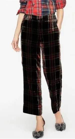 J.Crew Tartan Plaid Velvet Ankle‎ Pants Holiday Career Size 4 thumbnail 1