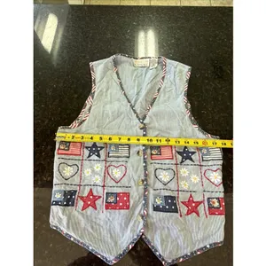 Vintage Casey And Max Patriotic Vest Teacher Embroidered Heart Flags Daisies M thumbnail 3