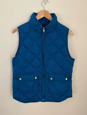 J.Crew Excursion‎ Quilted Puffer Vest Royal Blue Diamond Quilt Womens Medium thumbnail 1