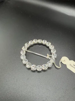 Vintage Czech Crystal Circle Brooch/Scarf Belt Slide – Clear Rhinestone Accent thumbnail 2