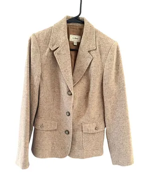 LL Bean‎ Vintage Wool Silk Blend Tweed Blazer Tan 3-Button Jacket Med Reg thumbnail 1