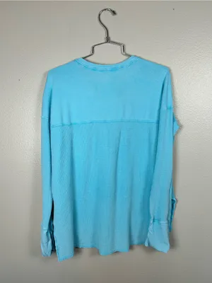 Offline Light Blue/Teal Waffle Henley Long-Sleeve Shirt thumbnail 2