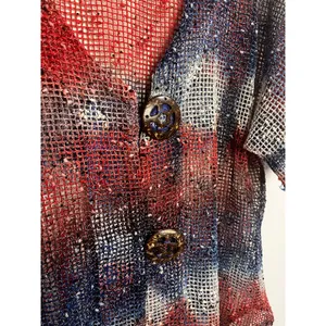 Katie Todd Women's Knit Cardigan Red White Blue Button Front Artsy Lagenlook M thumbnail 4