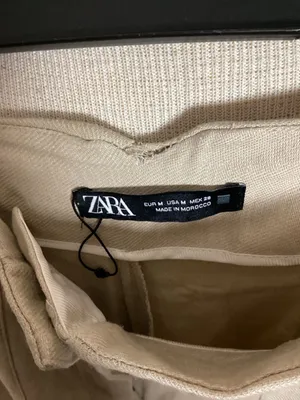Zara High-Waisted Wide-Leg Linen Blend Trousers Beige Size M thumbnail 2