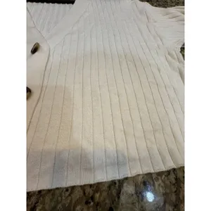 EBERJEY Ribbed Cropped Cardigan Sweater Ivory Heather Size XL thumbnail 11