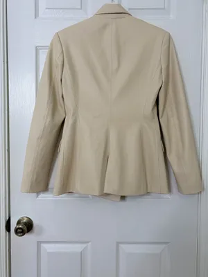 Zara Women’s S Ivory Faux Leather Double Breasted Blazer Quiet Luxury Minimalist Chic thumbnail 3