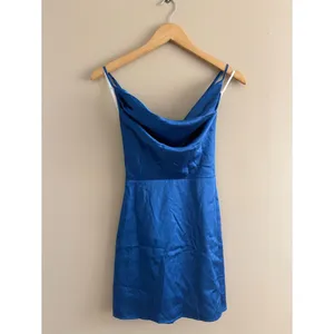 Lulus Luxe Reputation Blue Satin Sleeveless Cowl Neck Mini Dress Size XS NWT thumbnail 4