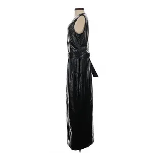 LAMARQUE Black Faux Leather Button Front Belted Maxi Dress XS Goth thumbnail 5