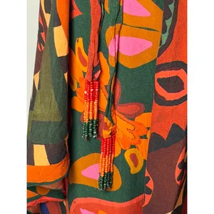FARM‎ Rio Hanky Wrap Midi Dress Women Small Orange Red Boho Tropical Anthro thumbnail 9