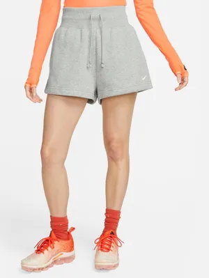 Nike Phoenix Fleece High Waisted 2” Loose Fit Shorts Light Gray thumbnail 1