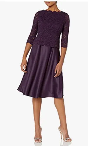 Alex Evenings Womens Size 12 Tea-Length Lace Mock Special Occasion Dress, Deep Plum, Reg $450.15 thumbnail 2