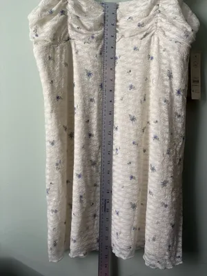 No Boundaries White Mini Dress with Blue Floral Print L 12-14 thumbnail 7
