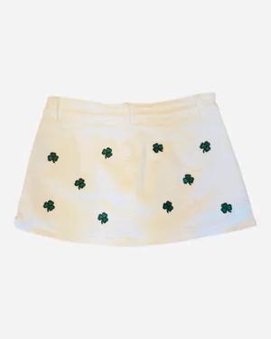 NWOT White Denim Skort Skirt Shamrocks Irish Low Rise S Lucky thumbnail 4